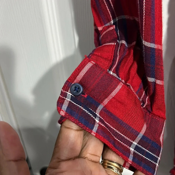 Isabel Maternity Red & Blue Plaid Long Shirt with Removable Tie Belt Size XS - Picture 5 of 7